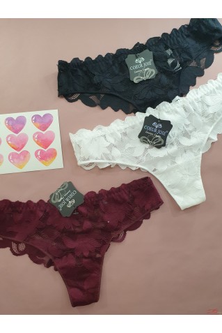 Кружевные трусики бразилиана со стразами Coeur Joie 2173